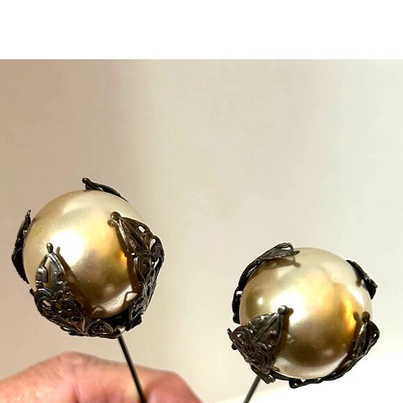 Antique Victorian Faux Pearl Hat Pins Lot of 2 - Picture 5 of 8